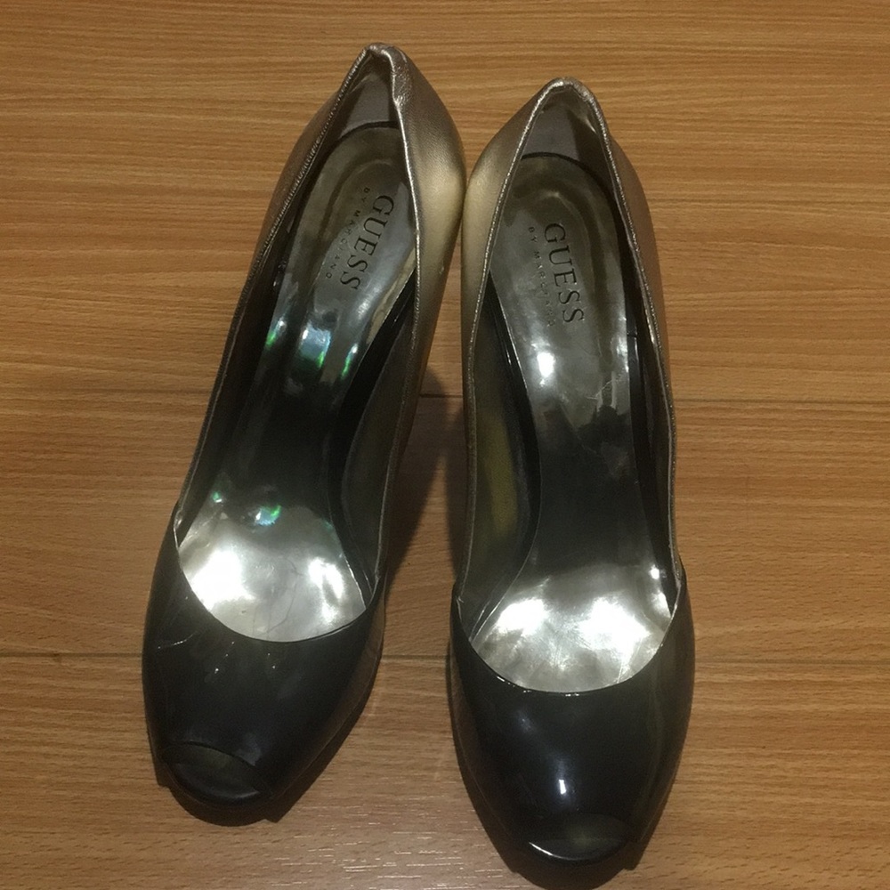 Silver heeled and black toed heels